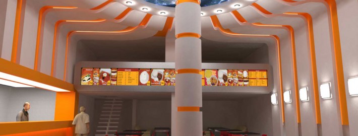 طراحی داخلی و نورپردازی فست فود تالی